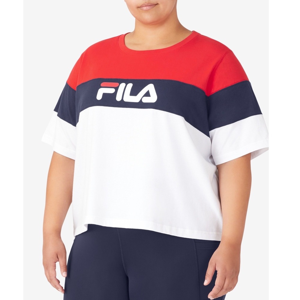 Fila T-Shirt Womens Plus Check It Out Colorblocked Logo Excellent
